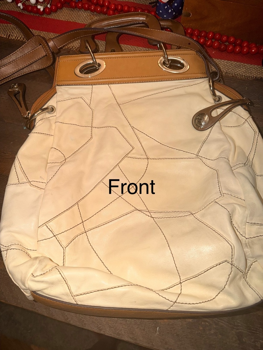 Vintage Francesco Biasia Cream Patchwork Leather Handbag Y2K Boho EUC Beautiful